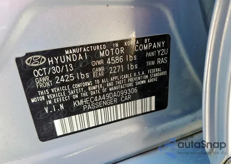 2013 Hyundai Sonata Hybrid z USA, uszkodzony, nr VIN KMHEC4A49DA099306